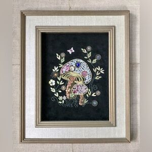 Vintage Mushroom Mixed Media Art On Velvet Whimsical Goblin Gremlin Fairy Core